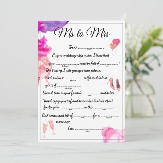 Mw. naar Mrs Libs wit Aankondiging (Staand voorkant)