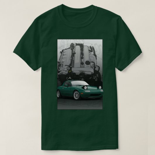 Mx5 Miata NA MK1 illustratie met motor BP18 T-shirt (Design voorkant)