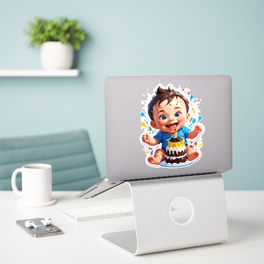 My 1st Cake Smash – Sweet Mess, Big Smiles Sticker (Laptop op bureau)