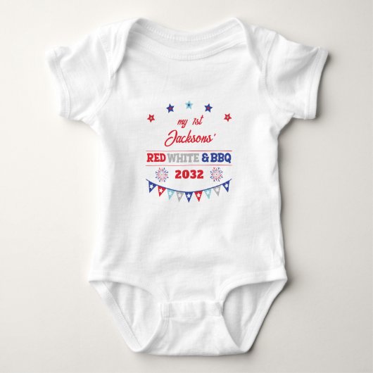 My 1st Red white and BBQ 4th july fireworks Romper (Voorkant)
