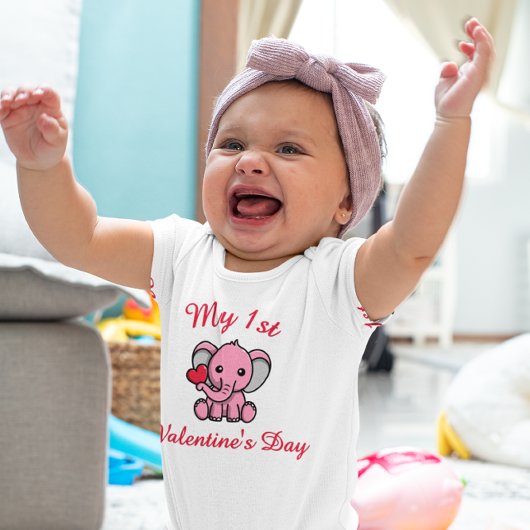 My 1st Valentine’s Day – Cute Elephant With Heart Romper