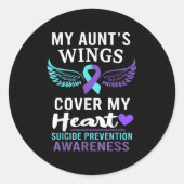 My Aunt's Wings Cover Heart Suicide Awareness Ribb Ronde Sticker (Voorkant)