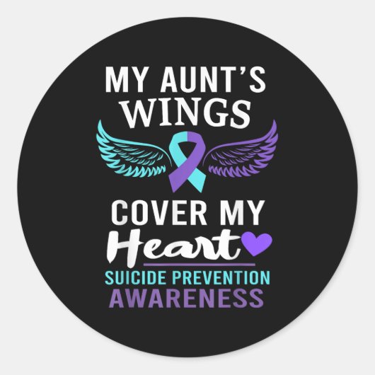 My Aunt's Wings Cover Heart Suicide Awareness Ribb Ronde Sticker (Voorkant)