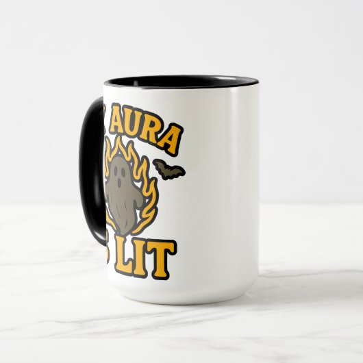 MY AURA IS LIT – Grappige Halloween Ghost Mok (Voorkant links)