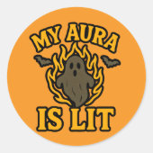MY AURA IS LIT – Grappige Halloween Ghost Sticker (Voorkant)