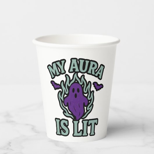 MY AURA IS LIT – Grappige Halloween Party Cup Papieren Bekers (Voorkant)