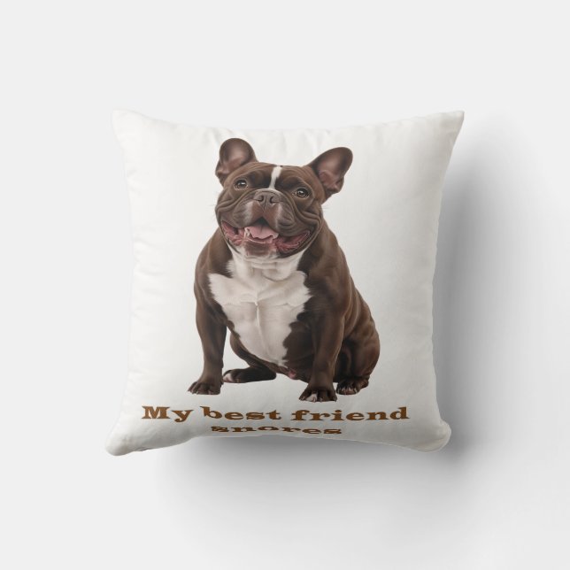 My Best Friend Snores – Brown French Bulldog Throw Kussen (Achterkant)