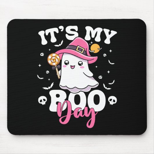My Boo Day Schattige Halloween Verjaardag Ghost Bo Muismat (Voorkant)