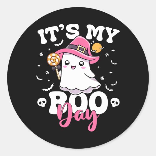 My Boo Day Schattige Halloween Verjaardag Ghost Bo Ronde Sticker (Voorkant)