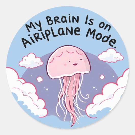 My Brain Airplane Mode Funny Jellyfish Brain Fog  Ronde Sticker (Voorkant)