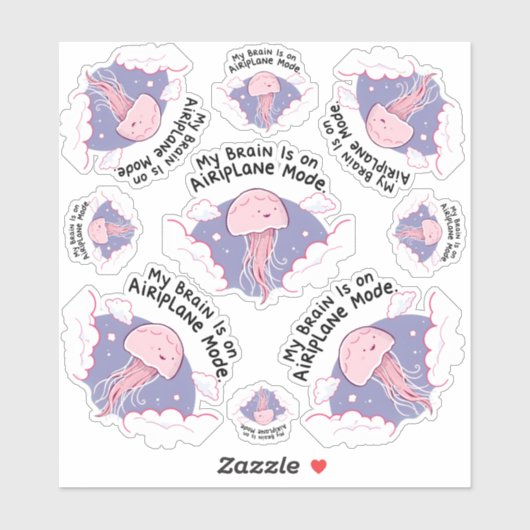 My Brain Airplane Mode Funny Jellyfish Brain Fog Sticker (Vel)