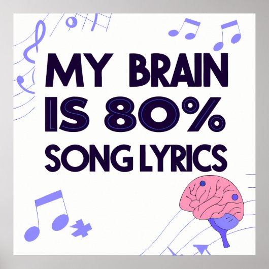 "My Brain Is 80% Song Lyrics" Graphic Poster (Voorkant)