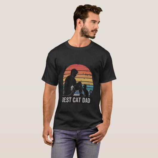 My Cat Dad Hero Retro Sunset Cool Best Cat Dad T-shirt (Voorkant volledig)