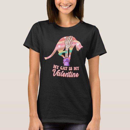My Cat Is My Valentine Day Skeleton Cute Kitten Bo T-shirt (Voorkant)