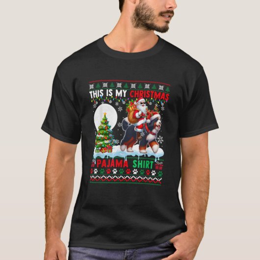 My Christmas Pajama Santa Reindeer Bernedoodle Swe T-shirt (Voorkant)