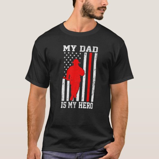 My Dad Is My Hero Funny Firefighter Patriotic Amer T-shirt (Voorkant)