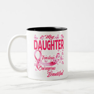 My Daughter Pink Ribbon Warrior Breat Cancer Tweekleurige Koffiemok