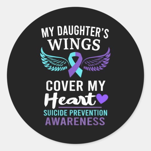 My Daughter's Wings Cover Heart Suicide Awareness  Ronde Sticker (Voorkant)
