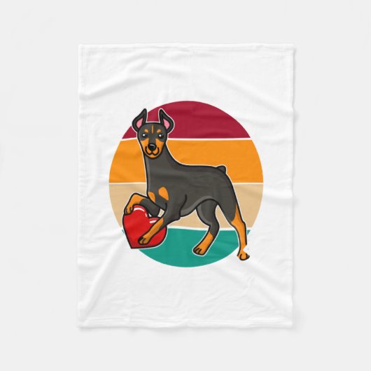My Doberman Is My Valentine Heart Retro Sunset Dog Fleece Deken (Voorkant)
