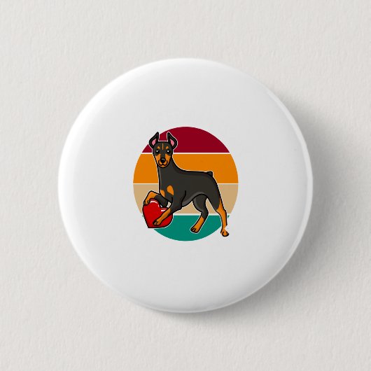 My Doberman Is My Valentine Heart Retro Sunset Dog Ronde Button 5,7 Cm (Voorkant)