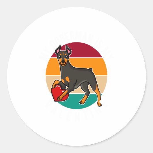 My Doberman Is My Valentine Heart Retro Sunset Dog Ronde Sticker (Voorkant)