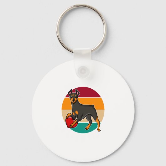My Doberman Is My Valentine Heart Retro Sunset Dog Sleutelhanger (Voorkant)