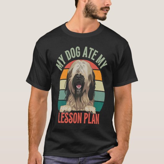 My Dog Ate My Lesson Plan Retro Briard Dog Teacher T-shirt (Voorkant)