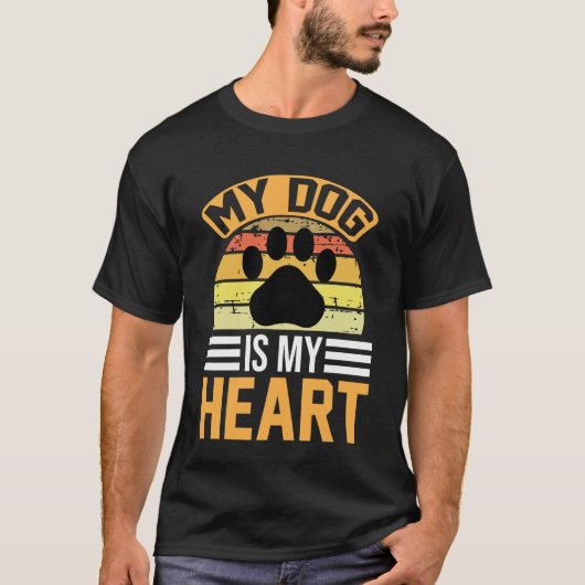 My Dog Is My Heart – Retro Paw Print Dog Lover T-shirt (Voorkant)