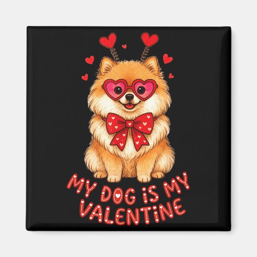 My Dog Is My Valentine Cute Meranian With Heart Gl Magneet (Voorkant)