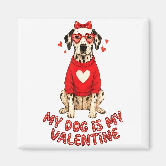 My Dog Is My Valentine Dalmatian Heart Gles Bow Do Magneet (Voorkant)