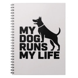 My Dog Runs My Life Minimal Dog Quote Art Notitieboek