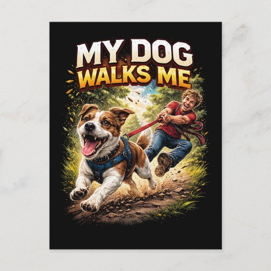 My Dog Walks Me Briefkaart (Voorkant)