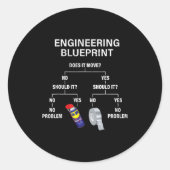 My Engineering Blueprint - Funny Engineer  Ronde Sticker (Voorkant)