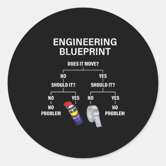 My Engineering Blueprint - Funny Engineer Ronde Sticker (Voorkant)