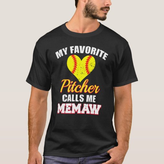 My Favorite Pitcher Calls Me Memaw Pitcher Softbal T-shirt (Voorkant)