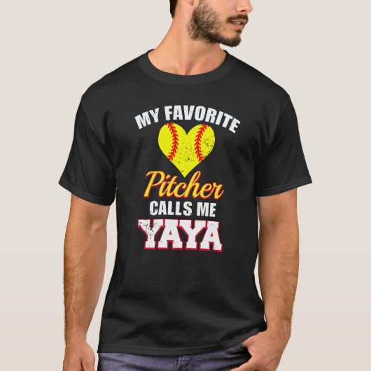 My Favorite Pitcher Calls Me Yaya Pitcher Softball T-shirt (Voorkant)