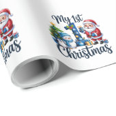 My First 1st Christmas Blue Baby Boy Xmas Snowman Cadeaupapier (Rol Hoek)