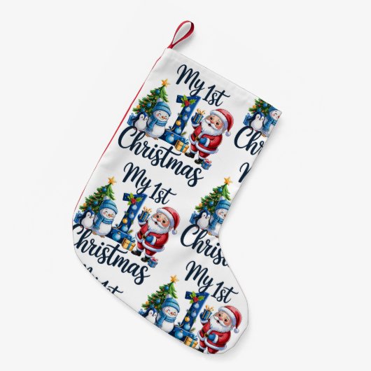 My First 1st Christmas Blue Baby Boy Xmas Snowman Kleine Kerstsok (Voorkant (Hangend))