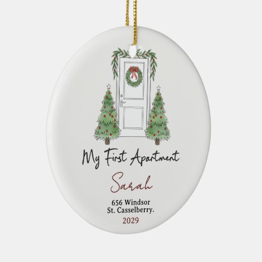 My First Apartment Custom Name & Address Keramisch Ornament (Rechts)