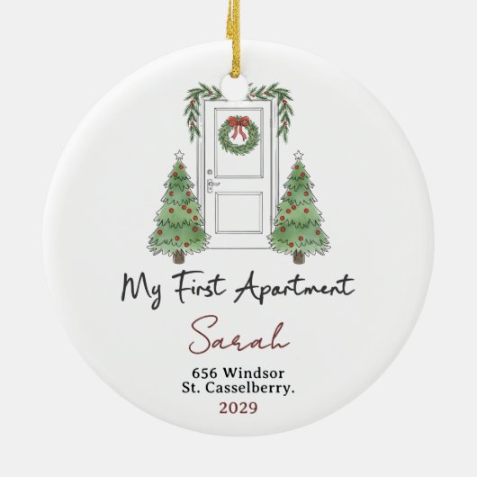 My First Apartment Custom Name & Address Keramisch Ornament (Achterkant)