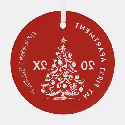 My First apartment keepsake Whimsical red Glas Ornament (Achterkant)