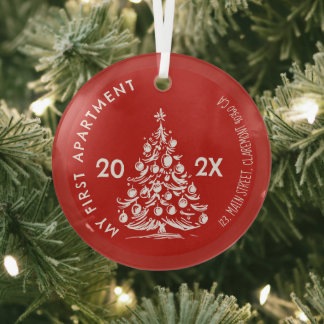 My First apartment keepsake Whimsical red Glas Ornament