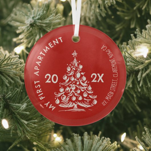 My First apartment keepsake Whimsical red Glas Ornament (Insitu)