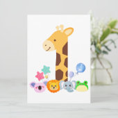 My First Birthday. Giraffe and Happy Animals Desig Bedankkaart (Staand voorkant)