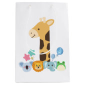 My First Birthday. Giraffe and Happy Animals Desig Medium Cadeauzakje (Voorkant)