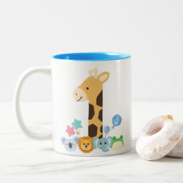 My First Birthday. Giraffe and Happy Animals Desig Tweekleurige Koffiemok