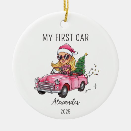 My First Car Personalized Name & Year Keramisch Ornament (Voorkant)