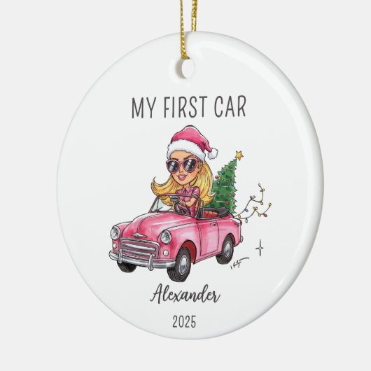My First Car Personalized Name & Year Keramisch Ornament (Links)