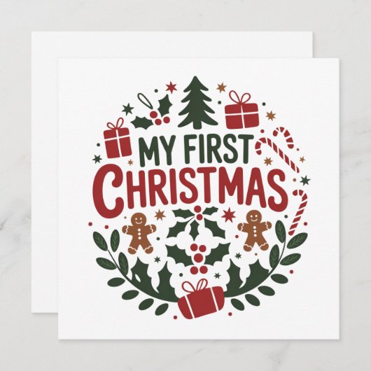 My First Christmas 1st Xmas Family Matching Baby  Feestdagenkaart (Voorkant / Achterkant)