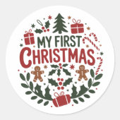 My First Christmas 1st Xmas Family Matching Baby Ronde Sticker (Voorkant)